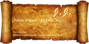 Jassinger Jolán névjegykártya